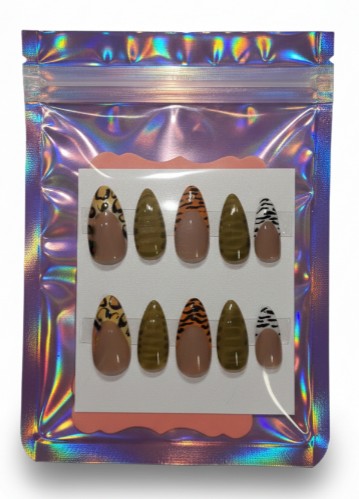 Hand Painted Press-On Nails Medium Almond Animal Print