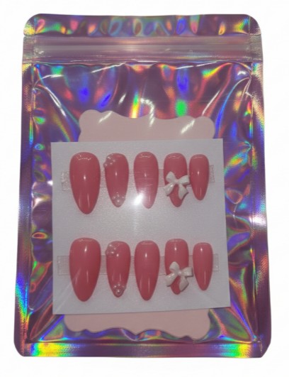 Hand Painted Press-On Nails Medium Almond with bow